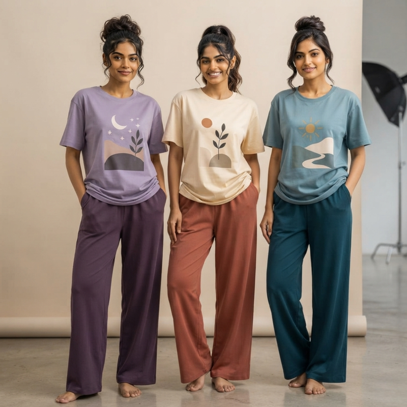 Women's T-Shirt & Trouser Set of 3 (Multicolor) – Coordinated Casual Wear | Style 5