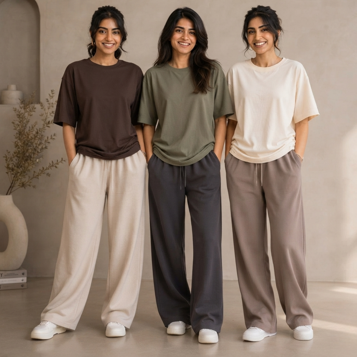Women's T-Shirt & Trouser Set of 3 (Multicolor) – Coordinated Casual Wear | Style 6