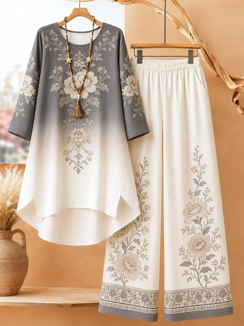 Floral Ombré Co-Ord Set (Grey) | NaariPoshak