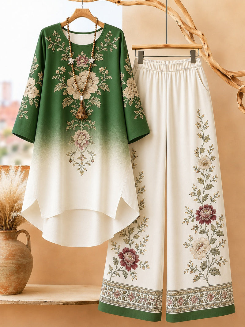Floral Ombré Co-Ord Set (Green) | NaariPoshak