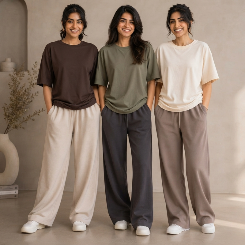 Women's T-Shirt & Trouser Set of 3 (Multicolor) – Coordinated Casual Wear | Style 6