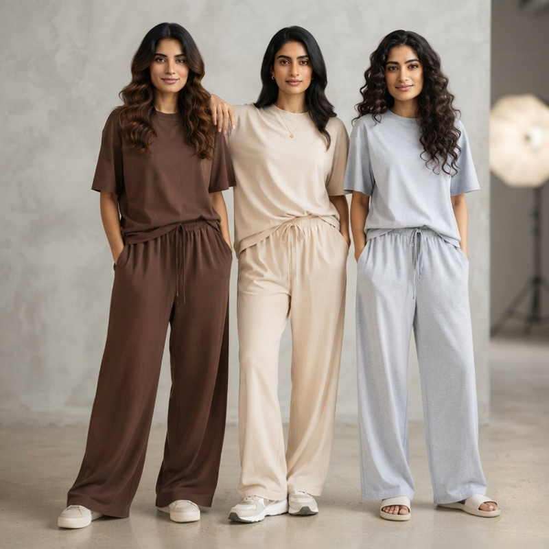 Women's T-Shirt & Trouser Set of 3 (Multicolor) – Coordinated Casual Wear | Style 8
