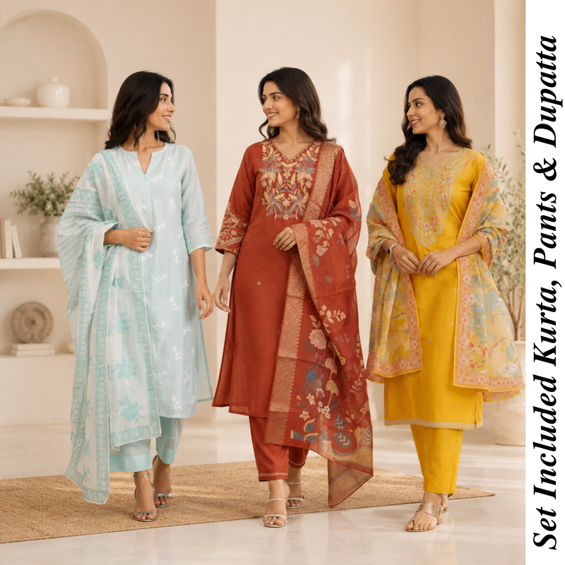 Kurti Set of 3 (Multicolor) – Printed Cotton Kurta with Dupatta | Elegant Ethnic Wear