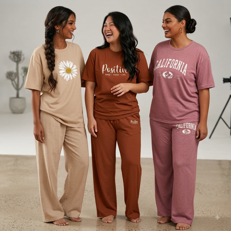 Women's T-Shirt & Trouser Set of 3 (Multicolor) – Coordinated Casual Wear | Style 2