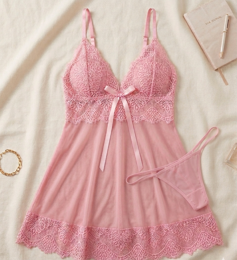Rosé Whisper Lace Babydoll Set