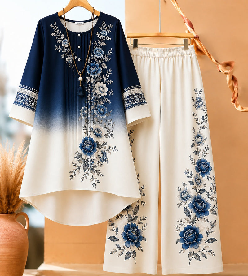 Floral Ombré Co-Ord Set (Blue) | NaariPoshak