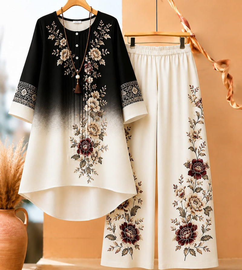 Floral Ombré Co-Ord Set (Black) | NaariPoshak