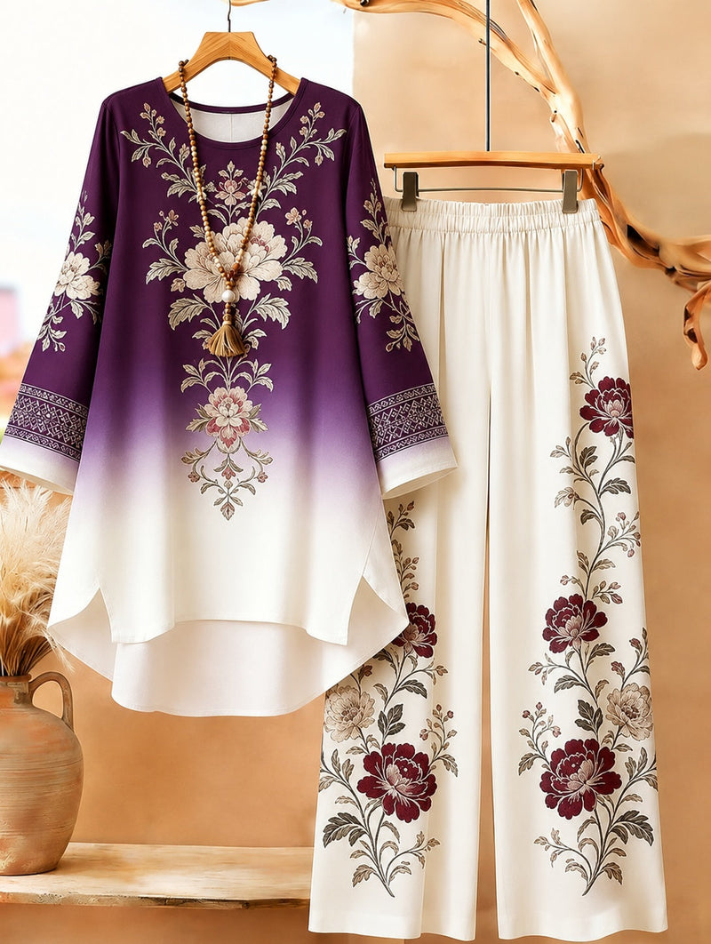 Floral Ombré Co-Ord Set (Violet) | NaariPoshak