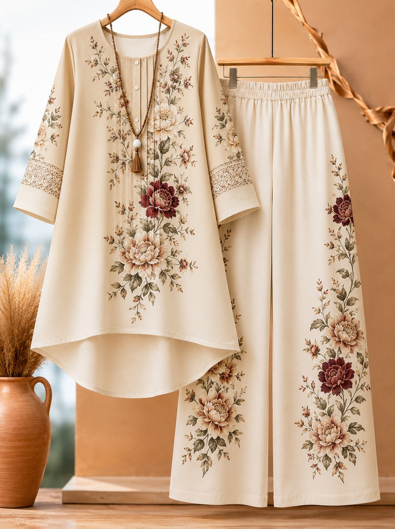 Floral Ombré Co-Ord Set (Beige) | NaariPoshak
