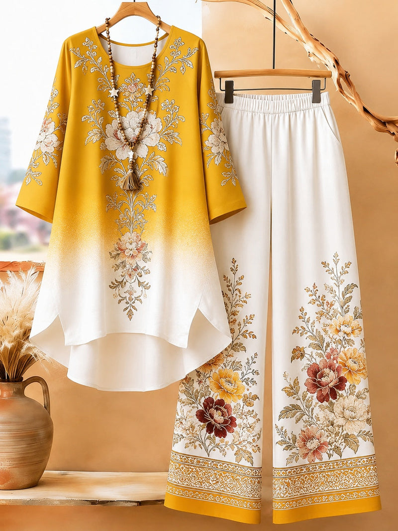 Floral Ombré Co-Ord Set (Yellow) | NaariPoshak